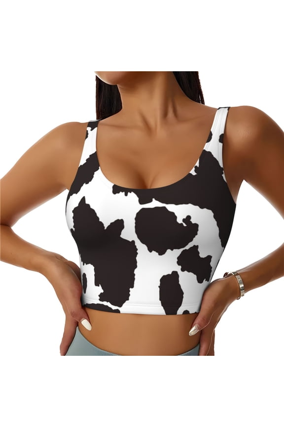 Cow Skin 2 Print Womens' Sports Bras Scoop Neck Sports Vest- Padded U Back Seamless High Impact Support-Large