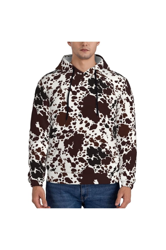 Cow Skin Pattern Mens Hoodie, Pullover Hooded Sweatshirt, Kangaroo Pocket Hoodie Ideal for Daily Wear, Travel and Home-XX-Large