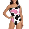 thumbnail image 1 of Rateoe Cow Spots Pattern Women One Piece Swimsuits Tummy Control One Shoulder Bathing Suits Ruffle Swimwear-X-Large, 1 of 6