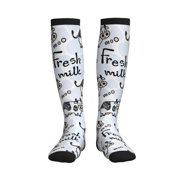 Rateoe Cow With Fresh Milk Compression Socks for Women and Men 20-30mmHg-Circulation Support Socks Knee High Nurse Pregnant Running Medical and Travel Athletic