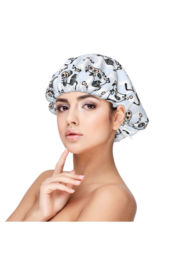 Cow With Fresh Milk Pattern Silk Satin Hair Bonnet for Sleeping, Adjustable Sleep Cap Turban for Women , Curly Straight Hair Long Large Braid