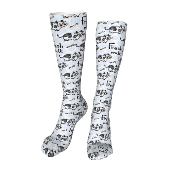 Rateoe Cow With Fresh Milk print Women's Men's Novelty 20in Crew Socks Cotton Socks Knee High Socks for Walking,Running,Nurses,Pregnancy-One Size
