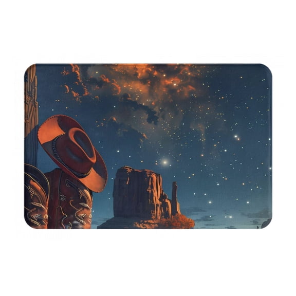 Rateoe Cowboy Boots Under Starry Sky Pattern Flannel Door Mat Indoor Outdoor Entrance, Waterproof All-Weather Doormat,Fade Resistant, Low Profile Entryway Mat 16x24in