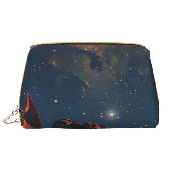 Rateoe Cowboy Boots Under Starry Sky for Travel Makeup Bag,Large Capacity Cosmetic Bags for Women,Waterproof Portable Pouch Open Flat Toiletry Bag Make up Organizer