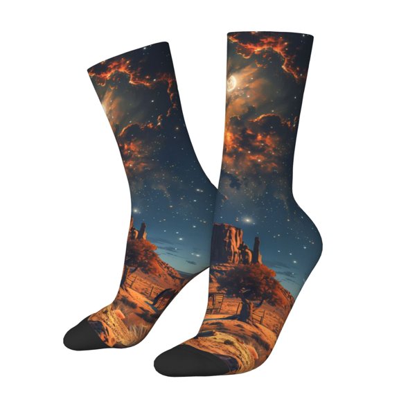 Rateoe Cowboy Boots Under Starry Sky for Women Casual Calf Socks - Cute Crew Socks - Thin Soft Above Ankle Socks Size 5-11
