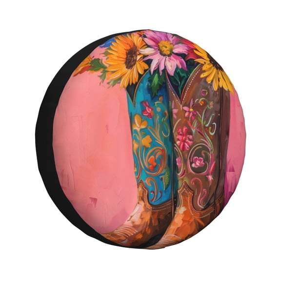 Rateoe Cowboy Boots With Flowers Pattern Tire Cover Wheel Protectors Weatherproof Wheel Covers Universal Fit for Trailer Rv SUV Truck Camper Travel Trailers Accessories-15 inch
