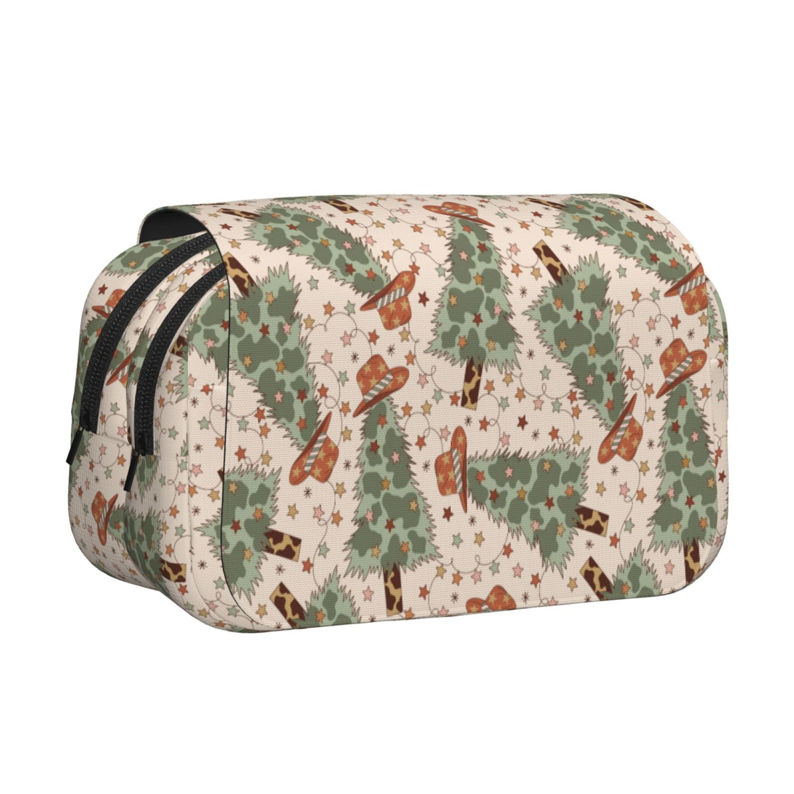 Rateoe Cowboy Christmas Trees Pattern Double Clamshell Pen Case, Storage Organizer with Two Zipper Compartments– Holds Up to 50 Pencils & Pens