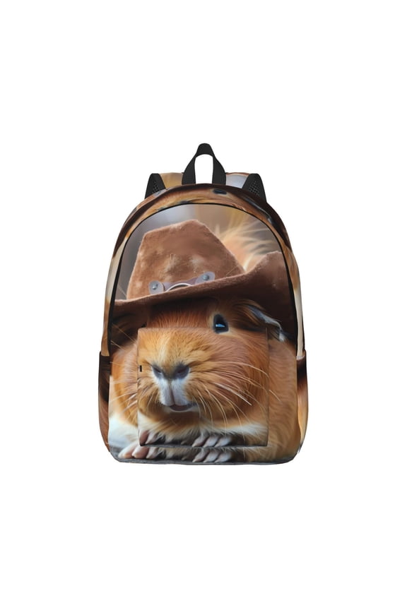 Cowboy Hat Guinea Pig Pattern Canvas College Laptop Backpack,Travel Daypack,Durable Rucksack Travel Notebook Bag School Backpack Book Bag for Men Women-Small