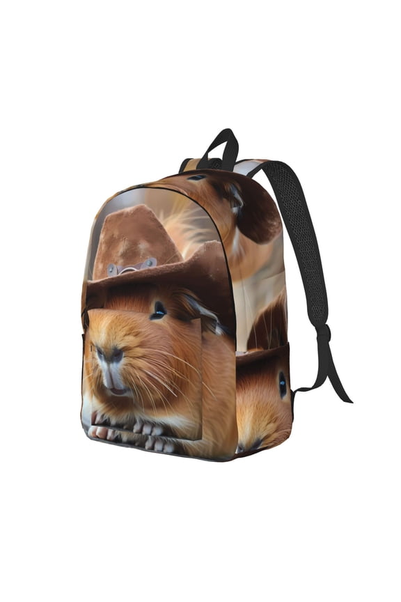 Cowboy Hat Guinea Pig Pattern Durable Canvas Backpack for Men & Women – Stylish & Lightweight – Adjustable Straps, Multiple Pockets – Fits 15-17 Inch LaptopsSmall