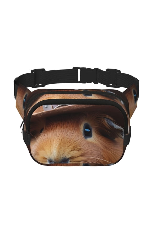 Cowboy Hat Guinea Pig Print Fanny Pack Belt Bag for Women and Men, Square Double-Layer Waterproof Waist Pack with Adjustable Strap for Hiking, Jogging, Cycling