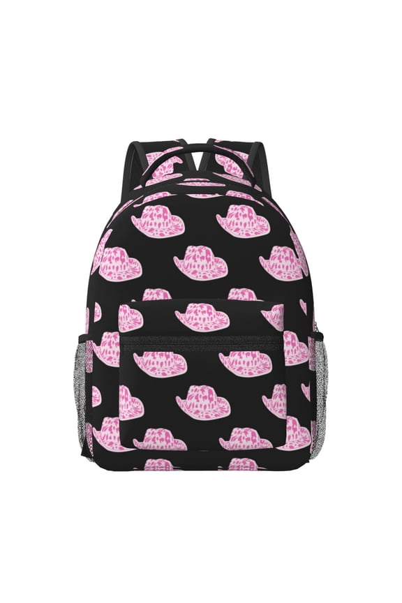 Cowboy Hat Pattern Durable Student Backpack Laptop Bag- Ergonomic Design, Waterproof Twill Fabric - Ideal for School, Travel, and Outdoor Activities