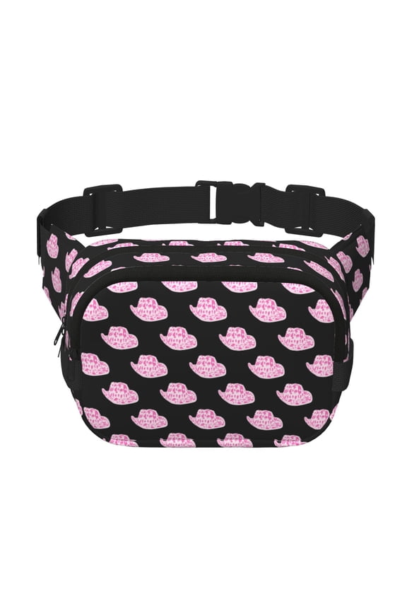 Cowboy Hat Print Fanny Pack Belt Bag for Women and Men, Square Double-Layer Waterproof Waist Pack with Adjustable Strap for Hiking, Jogging, Cycling