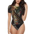 thumbnail image 1 of Rateoe Cowboy Iguana Floral Shirt Printed Women Rash Guard Short Sleeve,Tummy control Swimsuit Surfing Swimsuit Bathing Suit Short-sleeved Onesie UPF 50+ -Small, 1 of 7