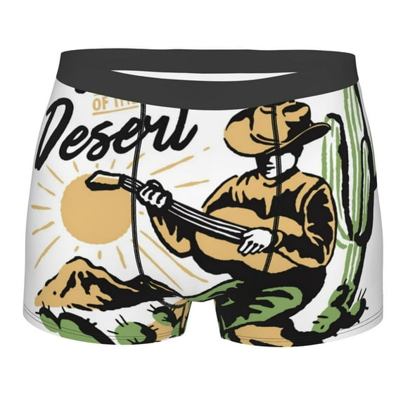 Rateoe Cowboy Playing Guitar Mens Boxer Briefs Poly Spandex Performance Boxer Briefs Underwear Hem Boxer Briefs - Small