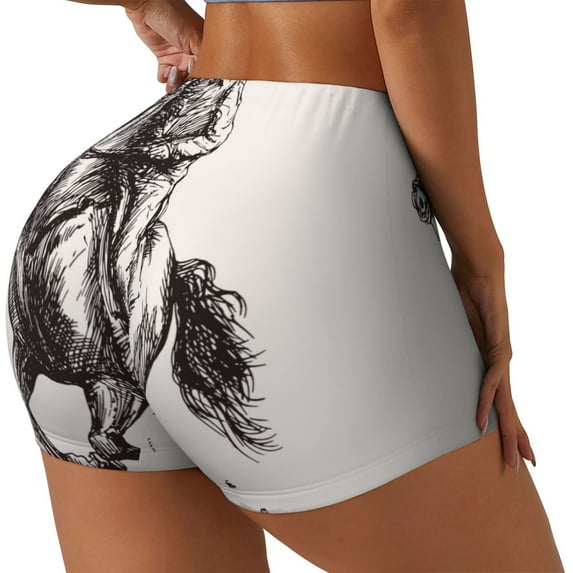 Rateoe Cowboy Ride A Horse Printed Power Workout Shorts for Women Tummy Control Squat Proof Ribbed Thick Seamless Scrunch Active Short-XX-Large
