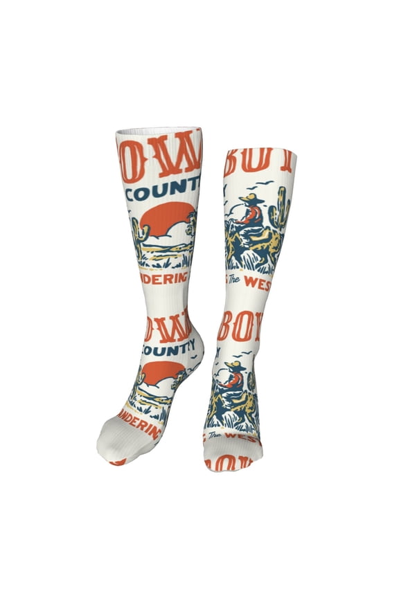 Cowboy Rising Horse print Women's Men's Novelty 20in Crew Socks Cotton Socks Knee High Socks for Walking,Running,Nurses,Pregnancy-One Size