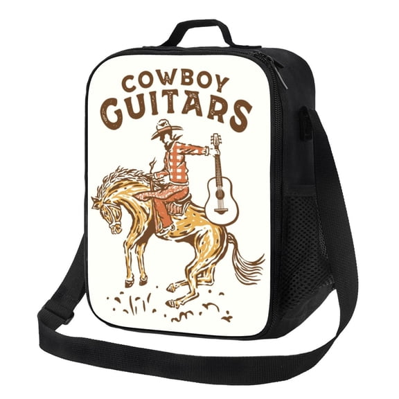 Rateoe Cowboy Rodeo Guitar Lunch Bag Reusable Lunch Box with Shoulder Straps for Men Women Insulated Portable Lunchbox for adults Suitable for School Work Picnic