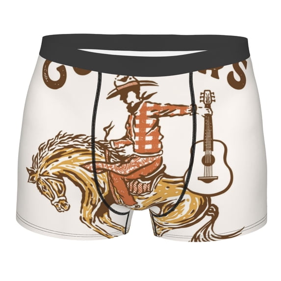 Rateoe Cowboy Rodeo Guitar Mens Boxer Briefs Poly Spandex Performance Boxer Briefs Underwear Hem Boxer Briefs - Medium