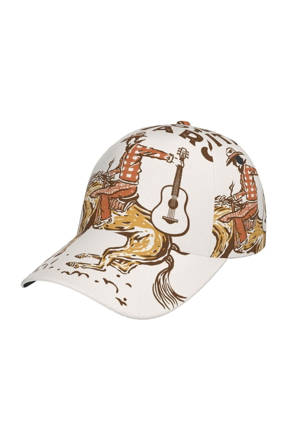 Cowboy Rodeo Guitar Pattern Mens Baseball Cap Adjustable Curved Brim Hat, Soft Cotton Sports Cap for Outdoor, Casual, and Everyday Wear, Comfortable & Breathable