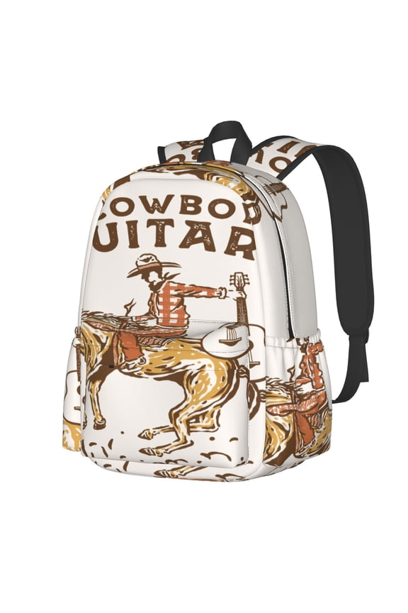 Cowboy Rodeo Guitar Pattern Student Backpack,Backpack for School,Lightweight Bag,Travel Backpack,Outdoor Backpack,Large Capacity Backpack