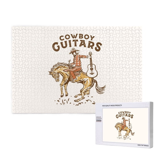 Rateoe Cowboy Rodeo Guitar Pattern Wooden Picture Puzzle ,1000 Piece Jigsaw Puzzle ,Family Fun Puzzle, Home Dcor Puzzle, Gift Puzzle(Horizontal style)