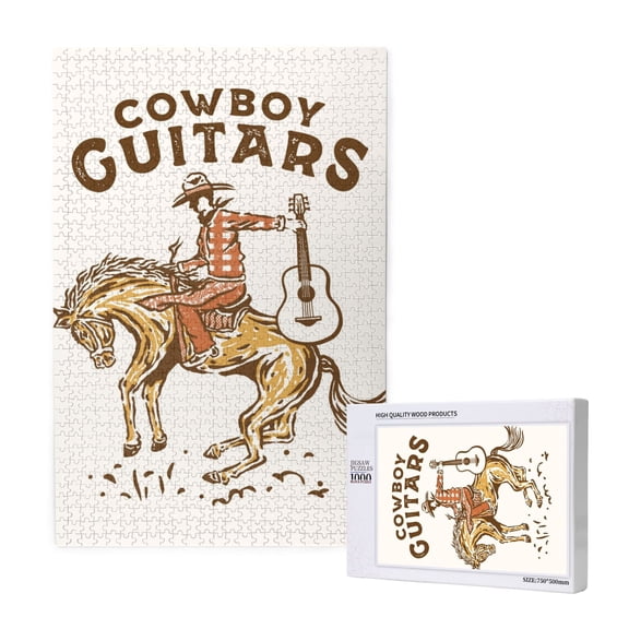 Rateoe Cowboy Rodeo Guitar Pattern Wooden Picture Puzzle ,1000 Piece Jigsaw Puzzle ,Family Fun Puzzle, Home Dcor Puzzle, Gift Puzzle(Vertical style)