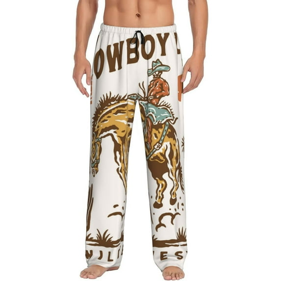 Rateoe Cowboy Up Vintage Wild West Pattern Men’s Ultra-Soft Comfy Pajama Lounge Pants Sleepwear,Comfortable Lounge Wear,lightweight Pajamas, Casual Home Wear-Large