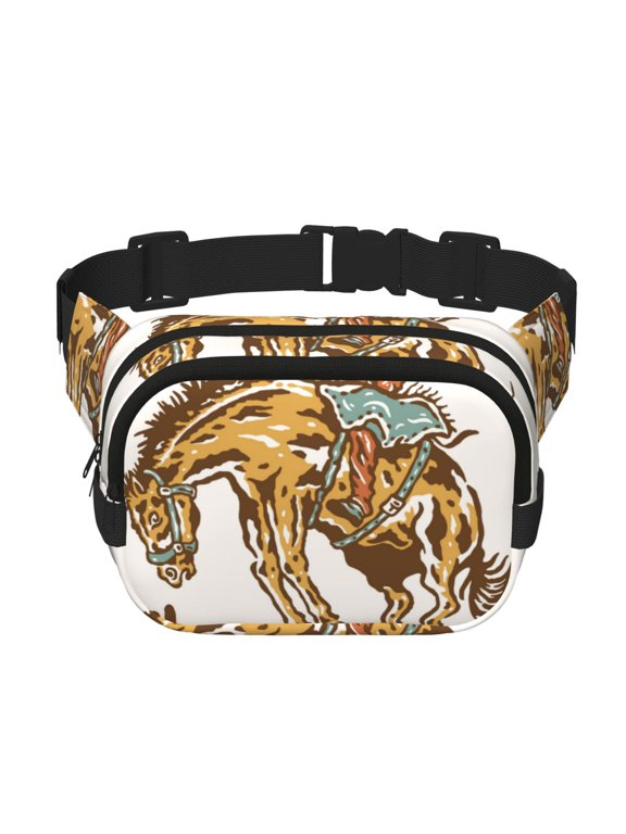 Cowboy Up Vintage Wild West Print Fanny Pack Belt Bag for Women and Men, Square Double-Layer Waterproof Waist Pack with Adjustable Strap for Hiking, Jogging, Cycling