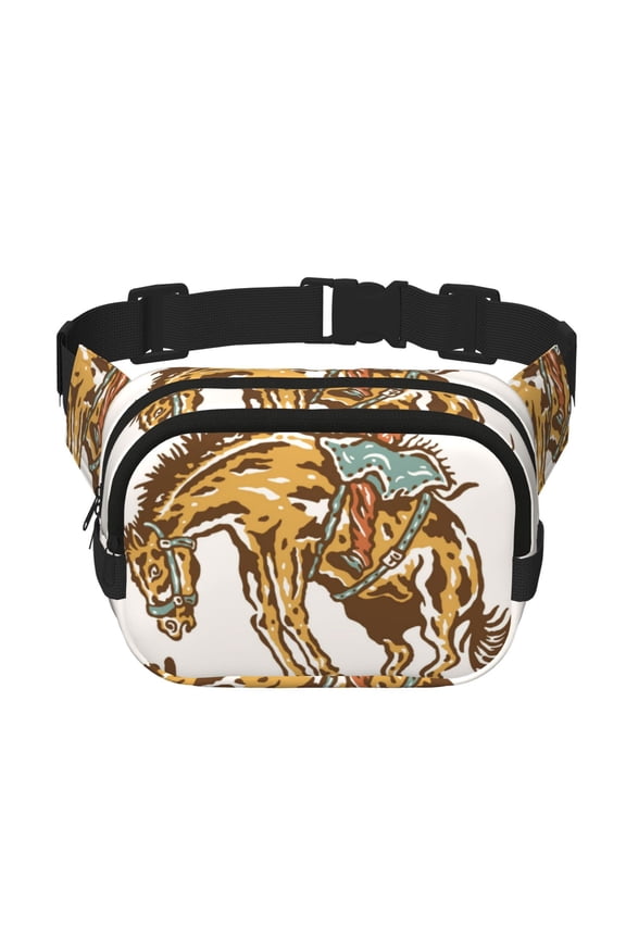 Cowboy Up Vintage Wild West Print Fanny Pack Belt Bag for Women and Men, Square Double-Layer Waterproof Waist Pack with Adjustable Strap for Hiking, Jogging, Cycling