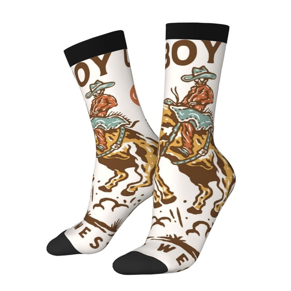 Rateoe Cowboy Up Vintage Wild West for Women Casual Calf Socks - Cute Crew Socks - Thin Soft Above Ankle Socks Size 5-11