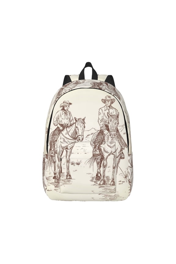 Cowboys Riding Horses In Desert Pattern Canvas College Laptop Backpack,Travel Daypack,Durable Rucksack Travel Notebook Bag School Backpack Book Bag for Men Women-Medium