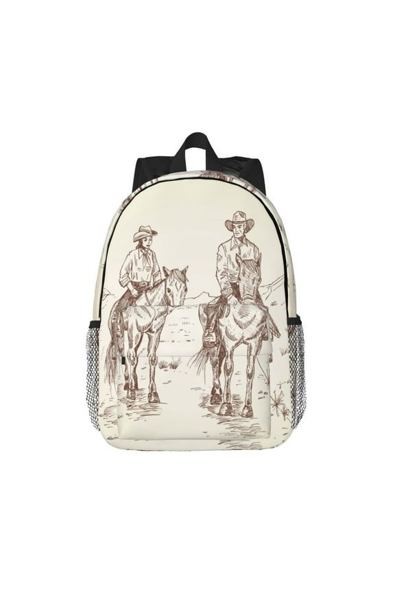Cowboys Riding Horses In Desert Pattern Student Backpack Water-resistant Backpack 15-inch Laptop Backpack Lightweight Adjustable School Backpack