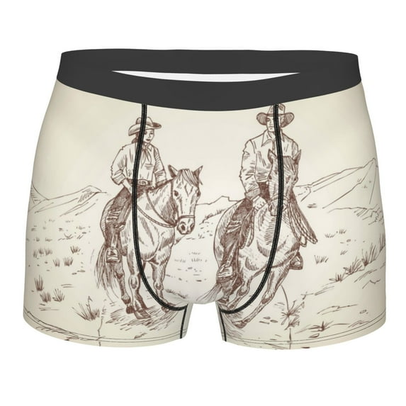Rateoe Cowboys Riding Horses In Desert Mens Boxer Briefs Poly Spandex Performance Boxer Briefs Underwear Hem Boxer Briefs - Medium