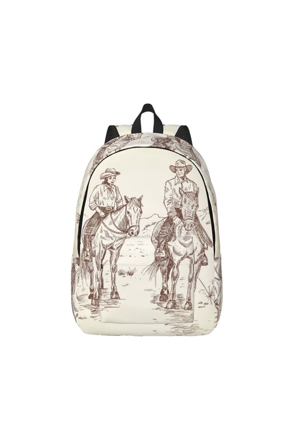 Cowboys Riding Horses In Desert Pattern Canvas College Laptop Backpack,Travel Daypack,Durable Rucksack Travel Notebook Bag School Backpack Book Bag for Men Women-Small
