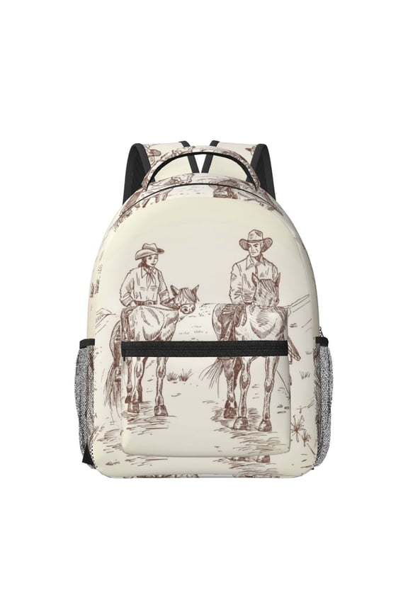 Cowboys Riding Horses In Desert Pattern Durable Student Backpack Laptop Bag- Ergonomic Design, Waterproof Twill Fabric - Ideal for School, Travel, and Outdoor Activities-One Size