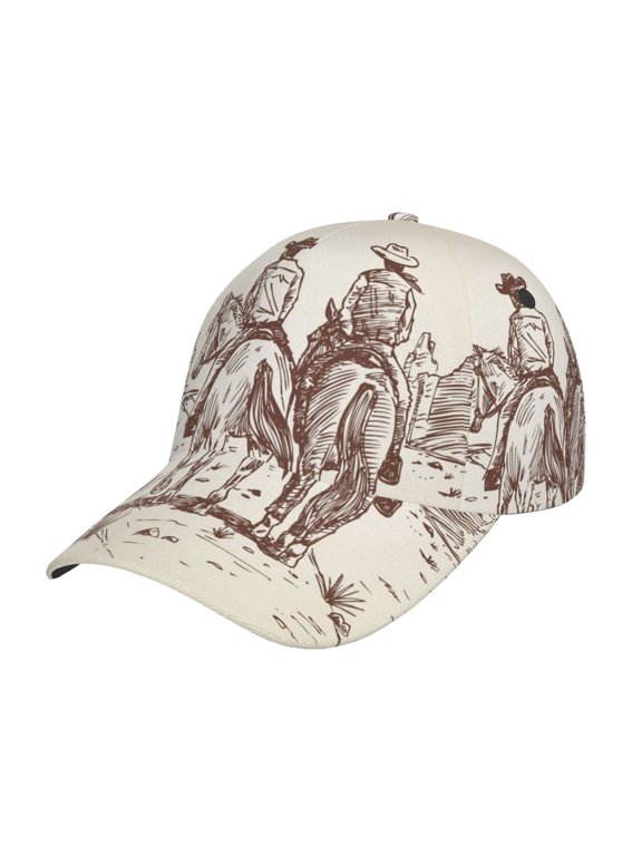 Cowboys Riding Horses Pattern Baseball Cap Outdoor Cap Mountain Dad Hat - Unstructured Soft Cotton Cap-Adjustable UV Protection Cap