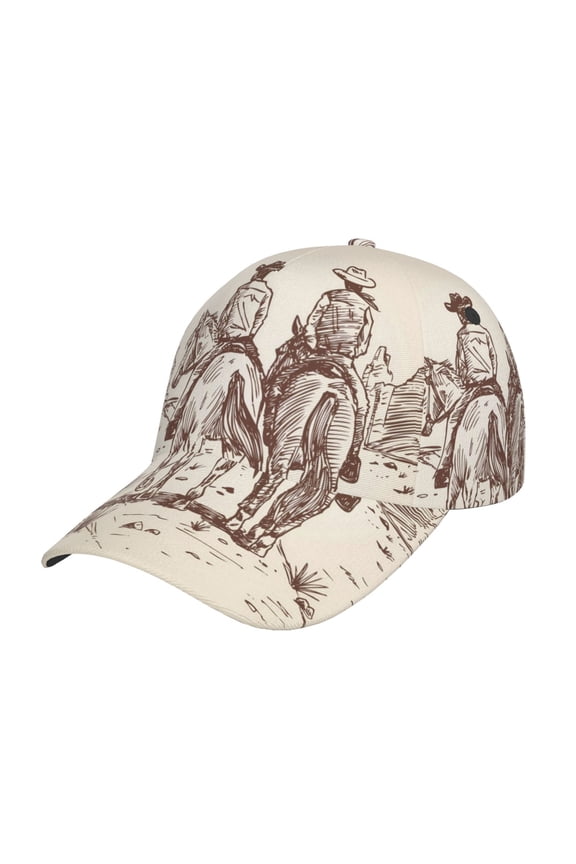 Cowboys Riding Horses Pattern Mens Baseball Cap  Adjustable Curved Brim Hat, Soft Cotton Sports Cap for Outdoor, Casual, and Everyday Wear, Comfortable & Breathable