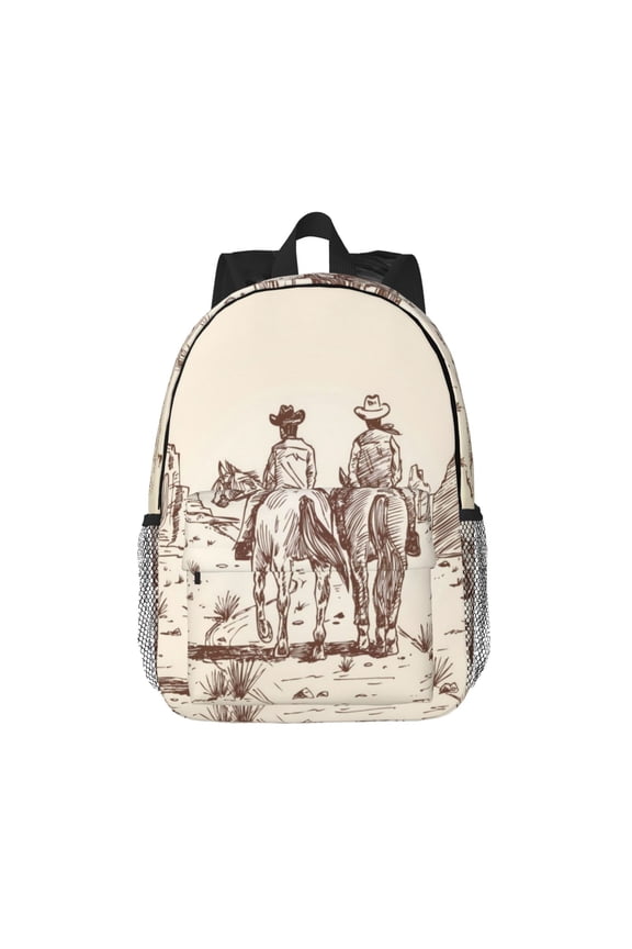 Cowboys Riding Horses Pattern Student Backpack Water-resistant Backpack 15-inch Laptop Backpack Lightweight Adjustable School Backpack