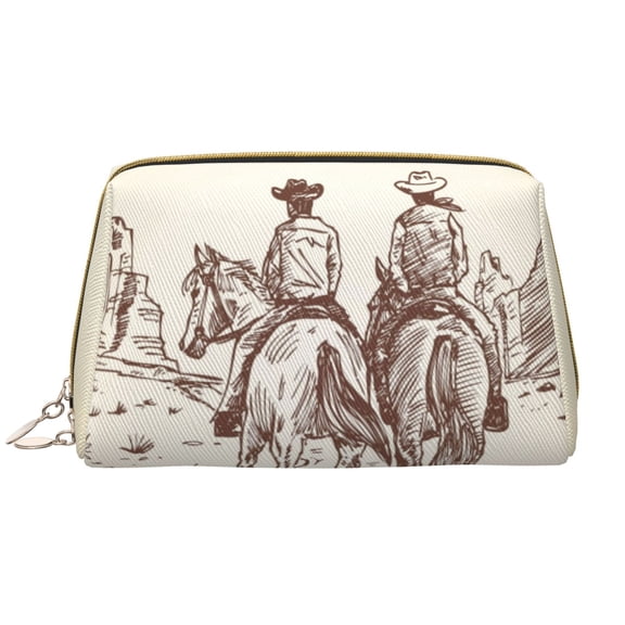 Rateoe Cowboys Riding Horses for Travel Makeup Bag,Large Capacity Cosmetic Bags for Women,Waterproof Portable Pouch Open Flat Toiletry Bag Make up Organizer