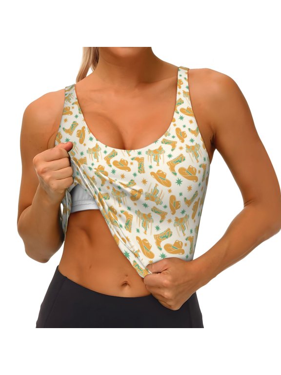 Cowgirl Boots 3 Print Womens' Sports Bras Scoop Neck Sports Vest- Padded U Back Seamless High Impact Support