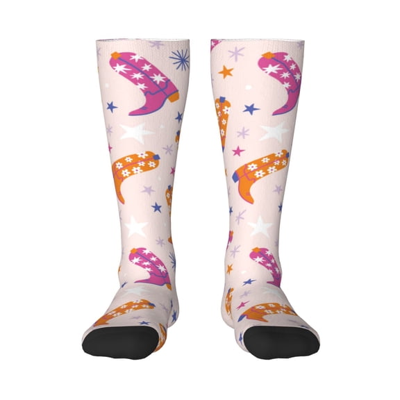 Rateoe Cowgirl Boots Pattern Women’s Knee High Crew Socks,Trouser Socks Comfortable, Breathable, Moisture-Wicking and Soft