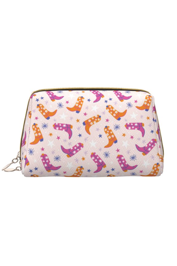 Cowgirl Boots for Travel Makeup Bag,Large Capacity Cosmetic Bags for Women,Waterproof Portable Pouch Open Flat Toiletry Bag Make up Organizer