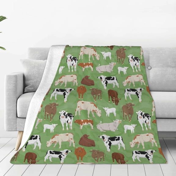 Rateoe Cows And Calves Print Fuzzy Fleece Throw Blanket Extra Large,Super Soft,Fluffy and Warm Blankets for Couch,Bed,All Season Use (40"x30")