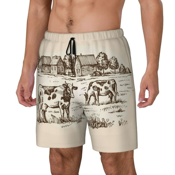 Rateoe Cows On The Farm Pattern Men’s Swim Shorts with Compression Liner – Double-Layered Quick-Dry Swimwear, Comfortable & Stretchy Beach Shorts-3X-Large