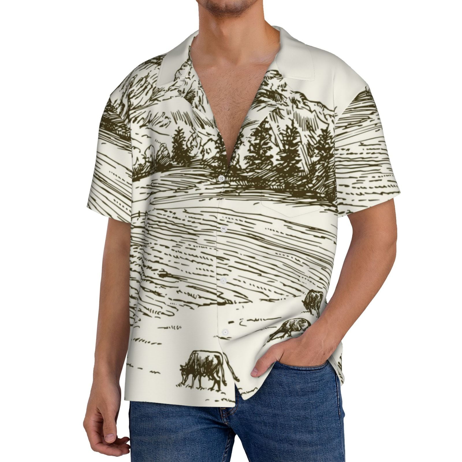 Black And Purple Cow Print Men's Short Sleeve Shirt