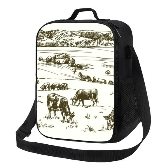 Rateoe Cows Grazing On The Meadow 1 Lunch Bag Reusable Lunch Box with Shoulder Straps for Men Women Insulated Portable Lunchbox for adults Suitable for School Work Picnic