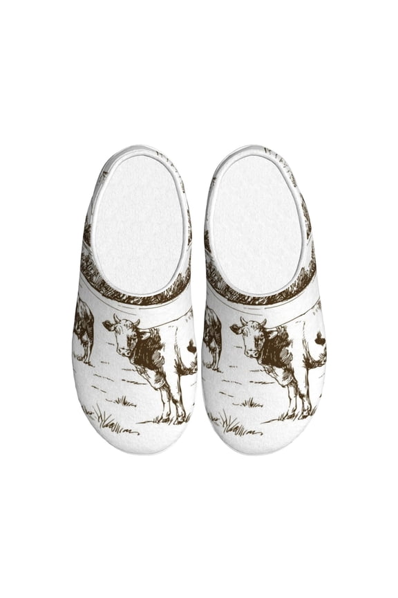 Cows Grazing On The Meadow 2 Print Women's Men's Cotton Knit Slippers Lightweight Memory Foam Indoor House Shoes with Anti-Skid Sole-39/40