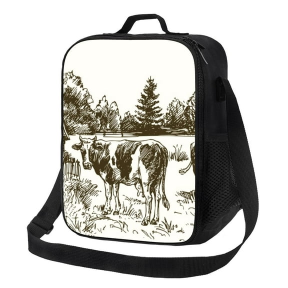 Rateoe Cows Grazing On The Meadow Lunch Bag Reusable Lunch Box with Shoulder Straps for Men Women Insulated Portable Lunchbox for adults Suitable for School Work Picnic