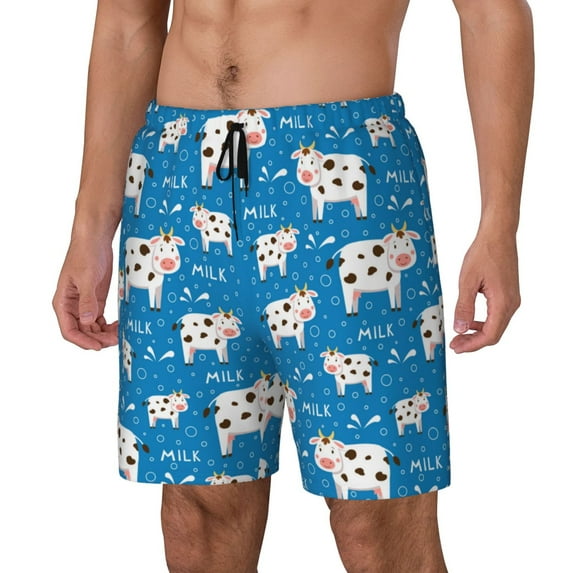 Rateoe Cows Milk Pattern Men’s Swim Shorts with Compression Liner – Double-Layered Quick-Dry Swimwear, Comfortable & Stretchy Beach Shorts-Medium