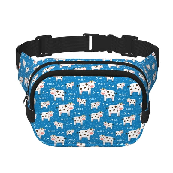 Rateoe Cows Milk Print Fanny Pack Belt Bag for Women and Men, Square Double-Layer Waterproof Waist Pack with Adjustable Strap for Hiking, Jogging, Cycling